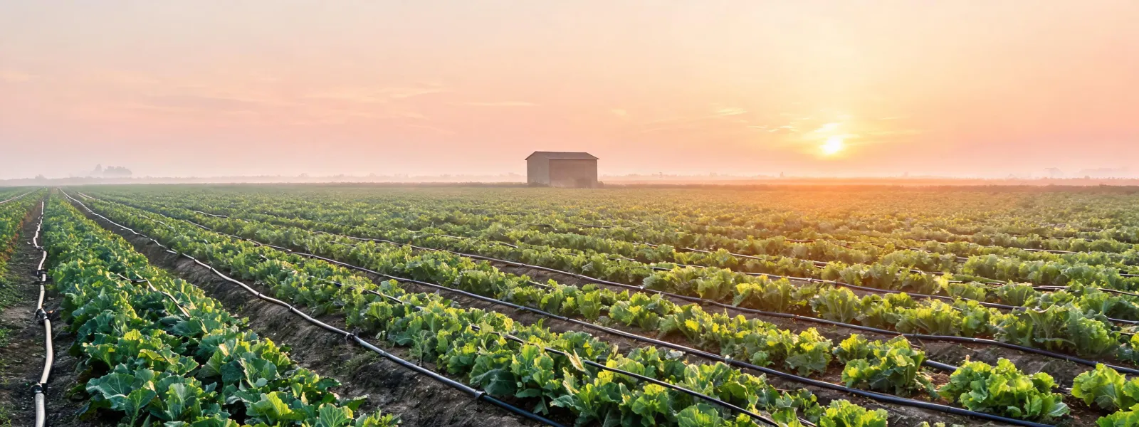 Irrigation lines across a commercial crop field